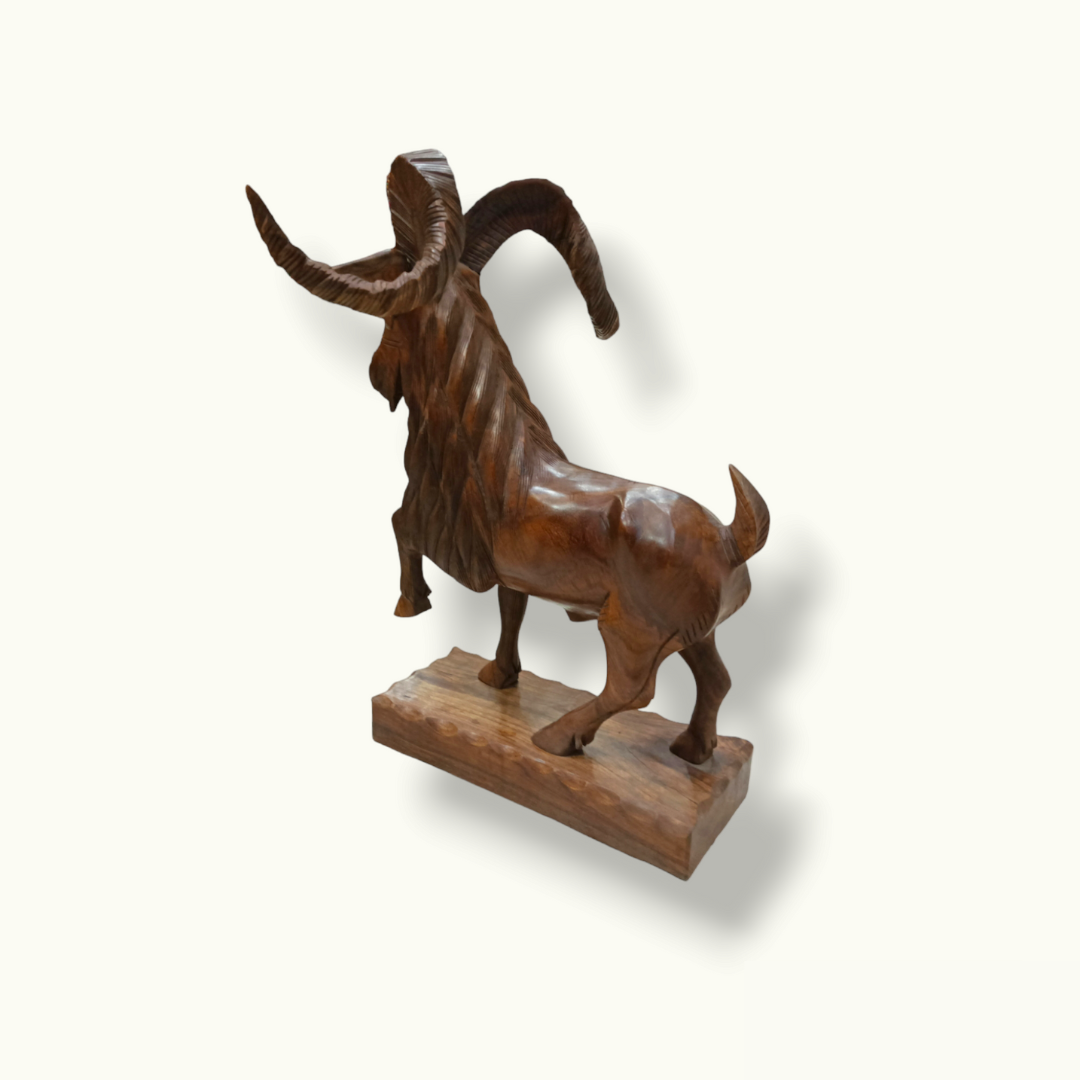 Handcrafted Wooden Markhor Statue, The Unique Wooden Markhor.