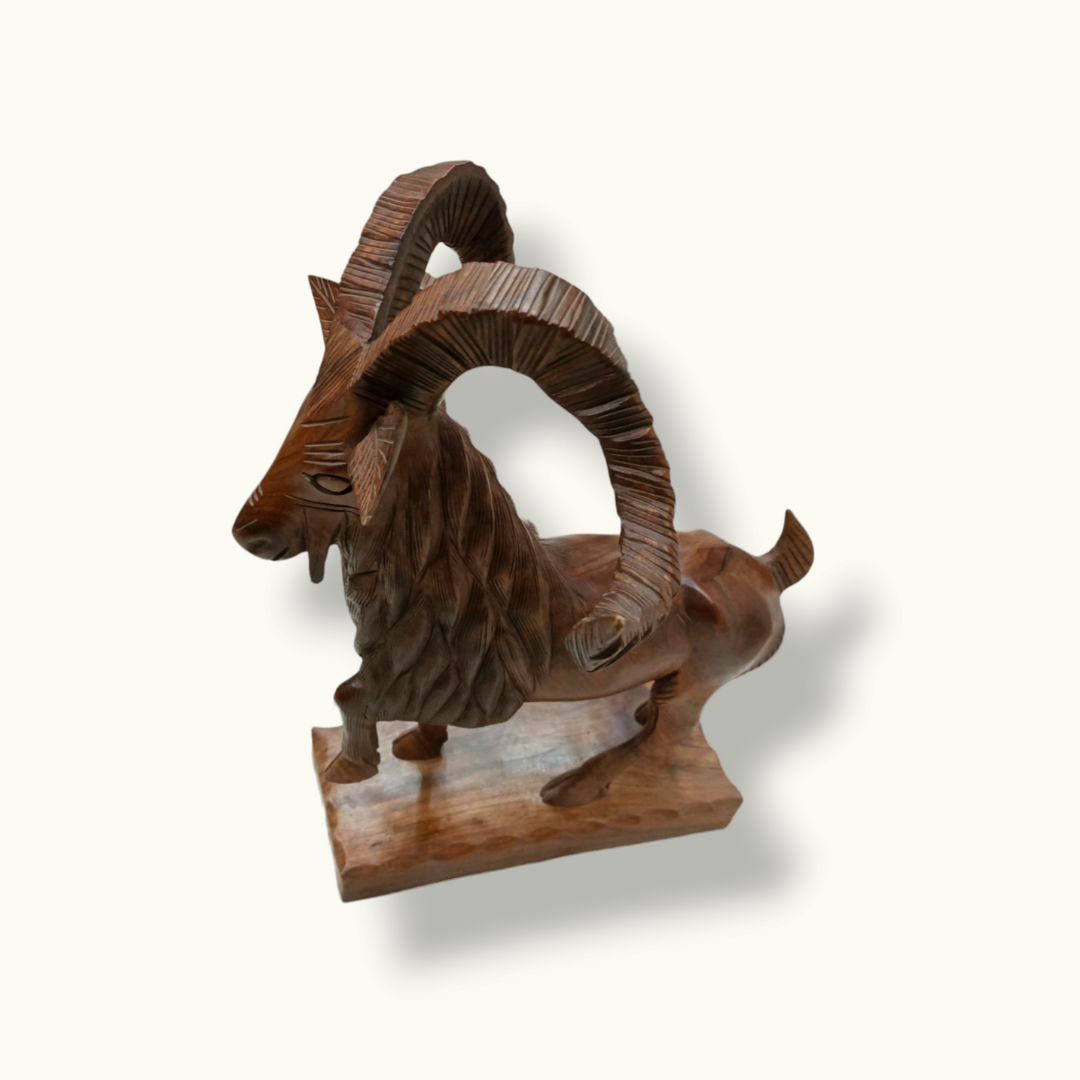 Handcrafted Wooden Markhor Statue, The Unique Wooden Markhor.