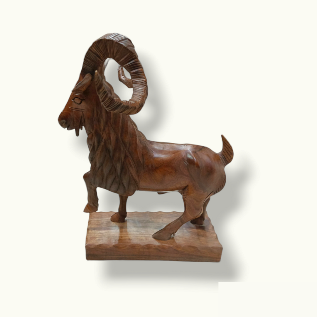 Handcrafted Wooden Markhor Statue, The Unique Wooden Markhor.