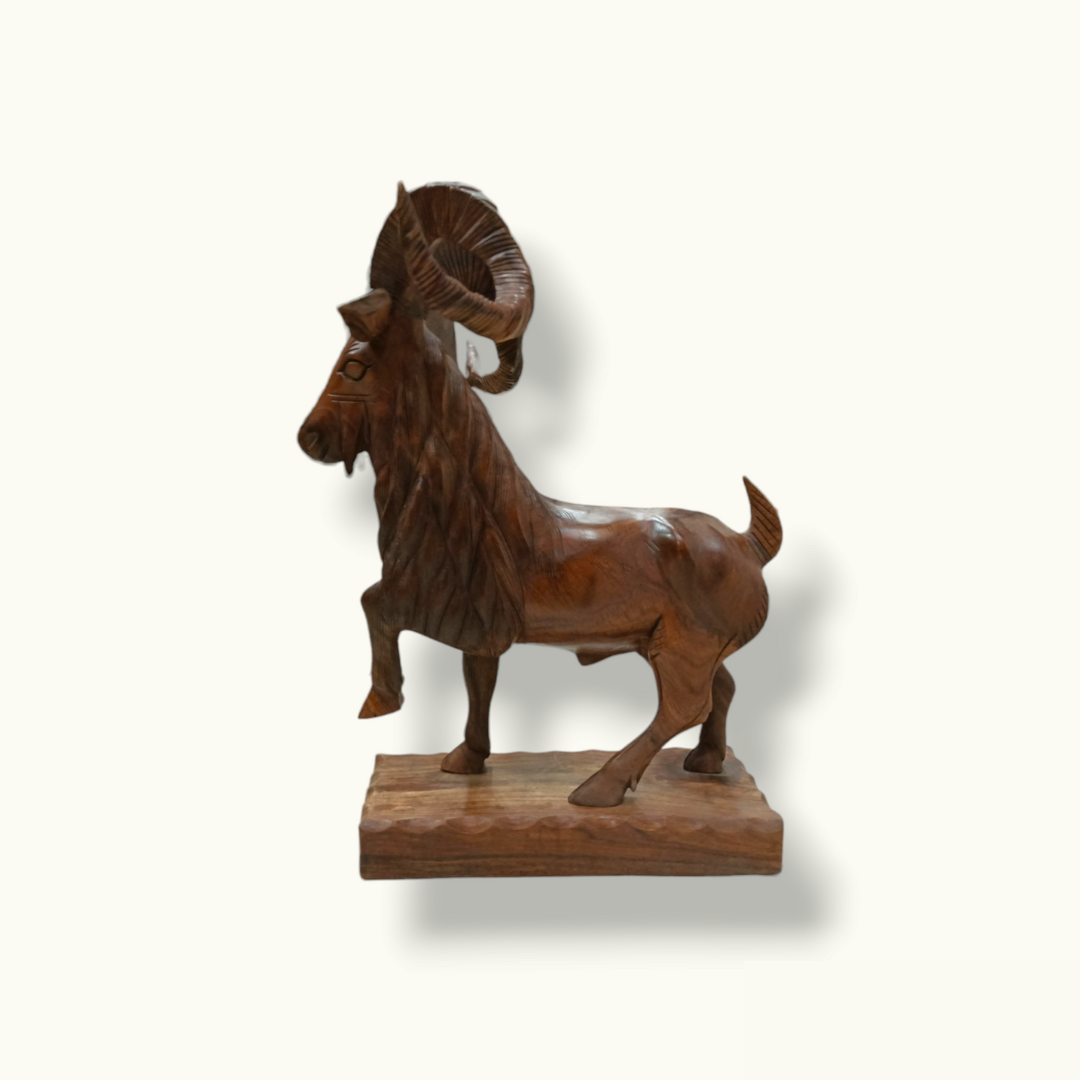 Handcrafted Wooden Markhor Statue, The Unique Wooden Markhor.