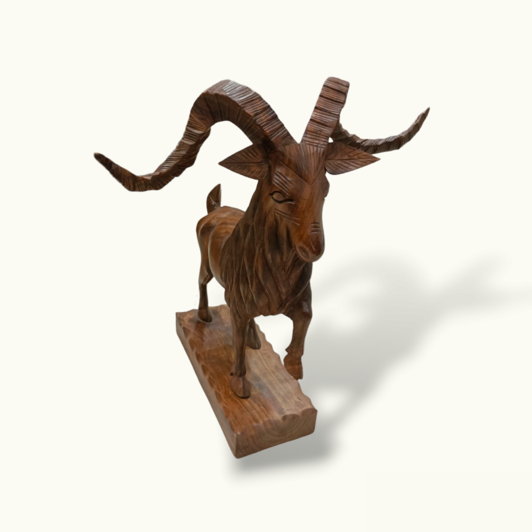 Handcrafted Wooden Markhor Statue, The Unique Wooden Markhor.