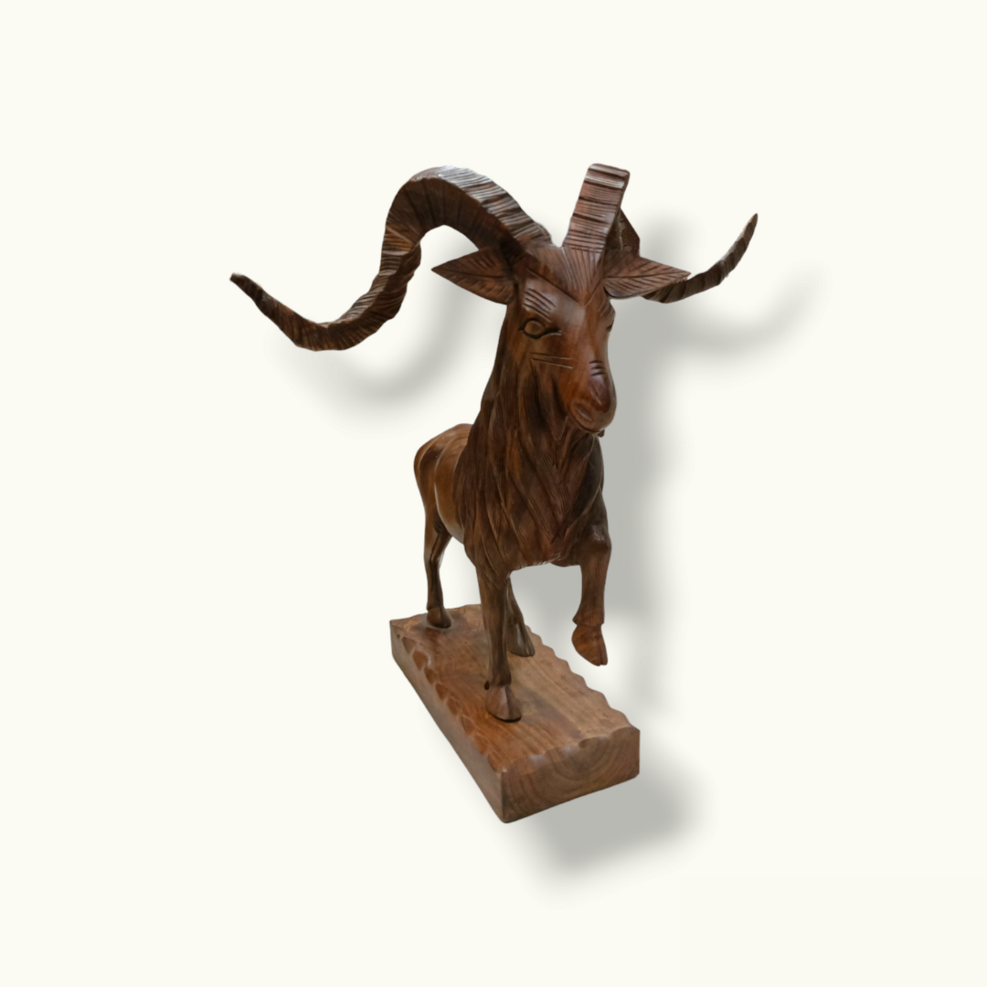 Handcrafted Wooden Markhor Statue, The Unique Wooden Markhor.