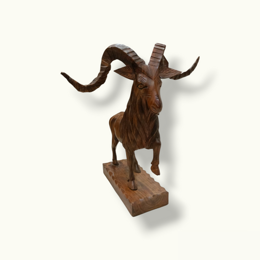 Handcrafted Wooden Markhor Statue, The Unique Wooden Markhor.