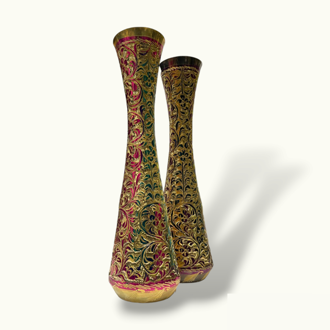 Elevate Your Home With Beautiful Brass Flower Vase Set.