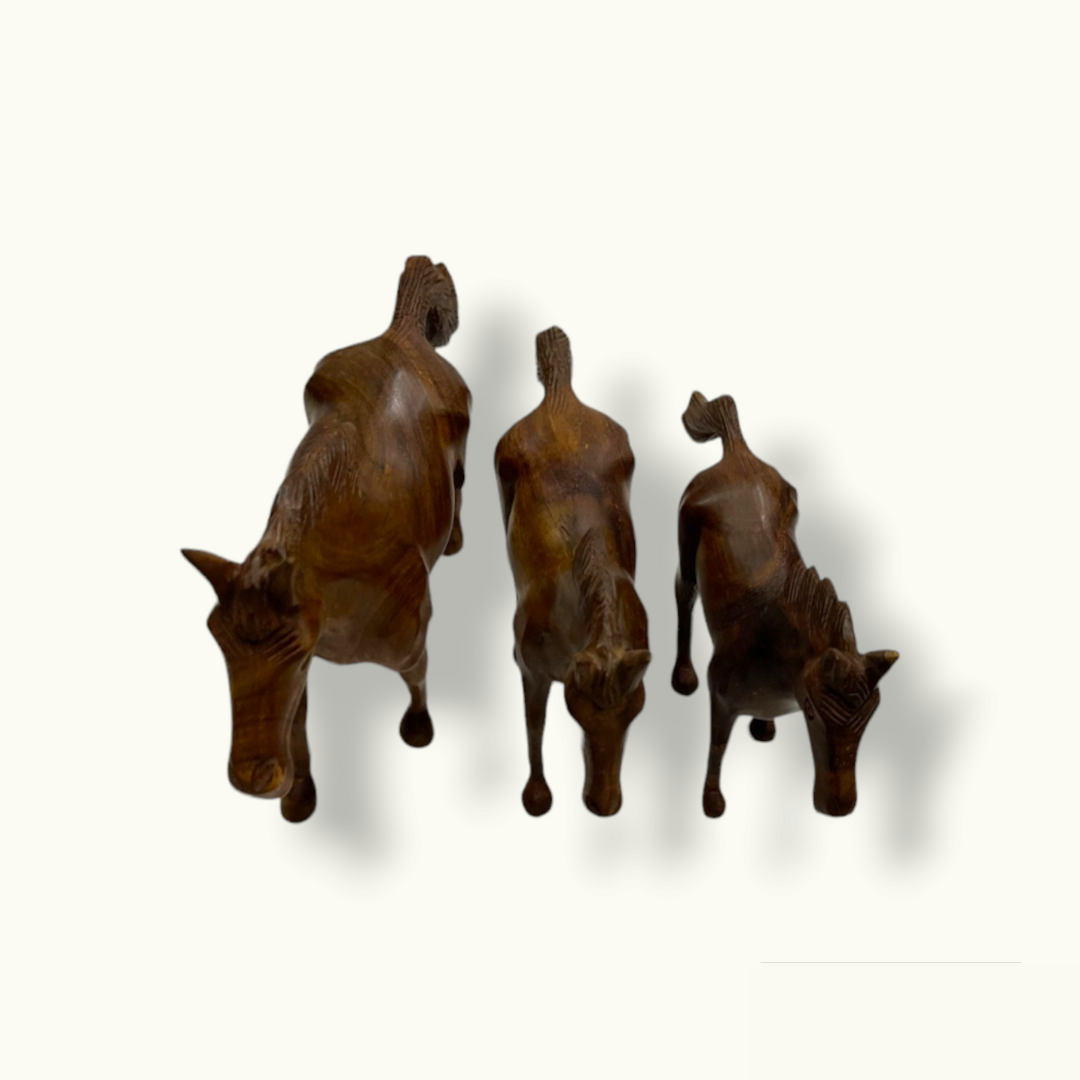 Beautiful Wooden Horse Set,  Stunning Wooden Horses Statue.