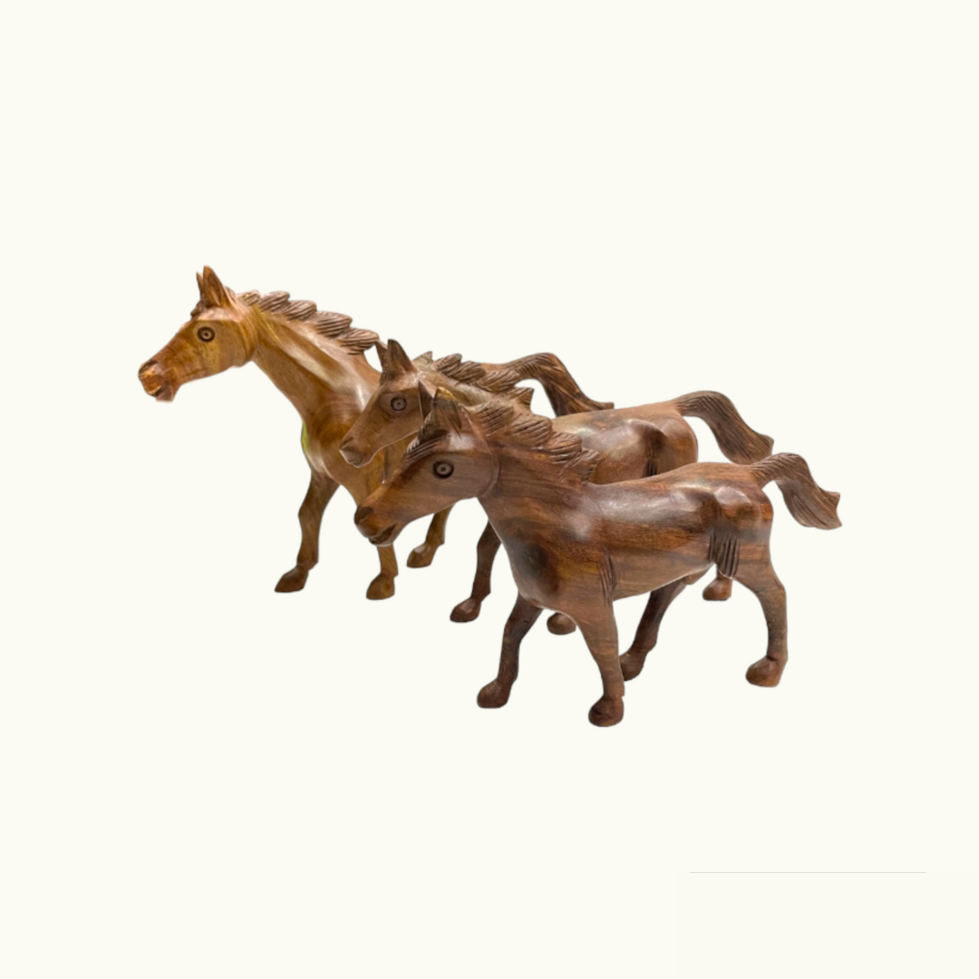 Beautiful Wooden Horse Set,  Stunning Wooden Horses Statue.