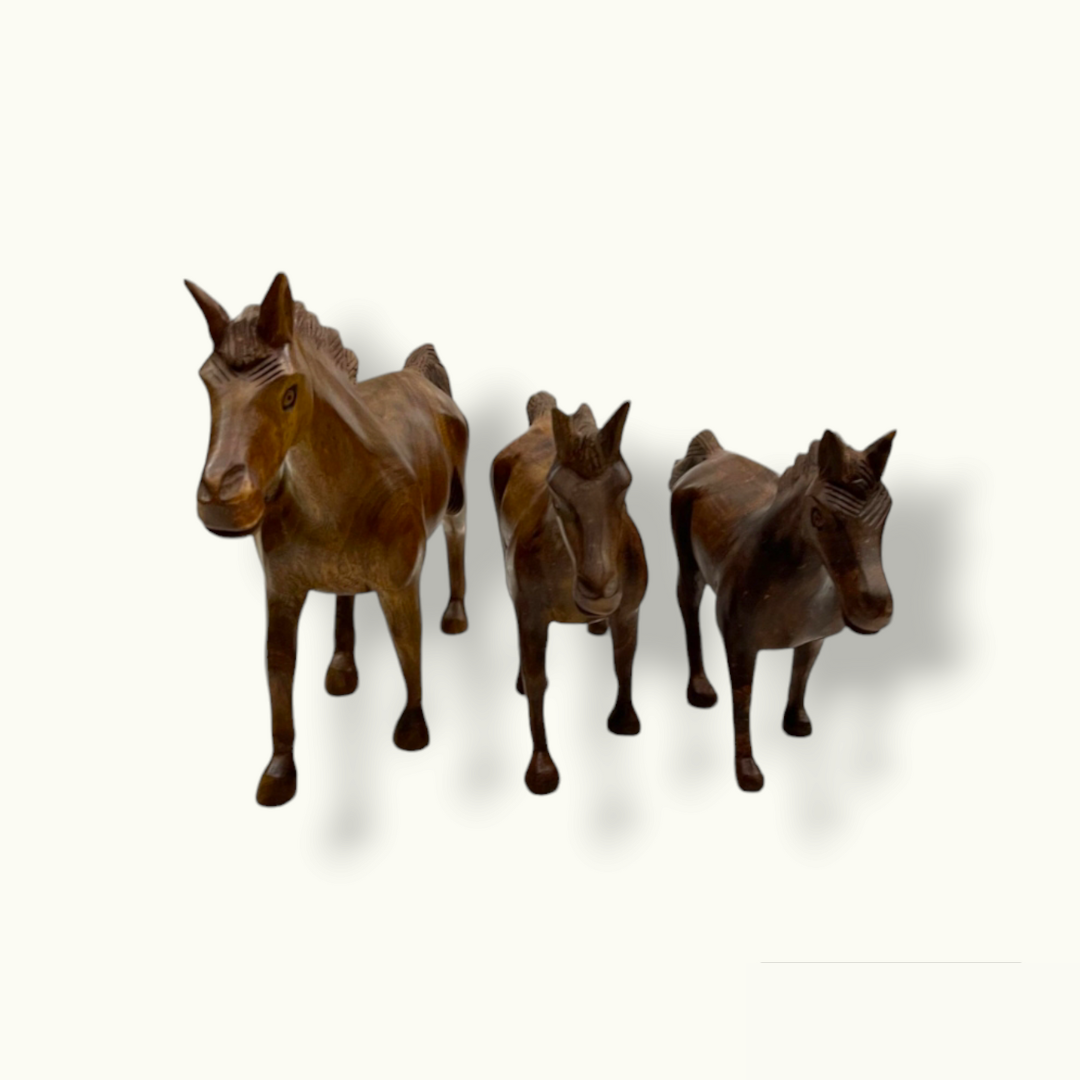 Beautiful Wooden Horse Set,  Stunning Wooden Horses Statue.