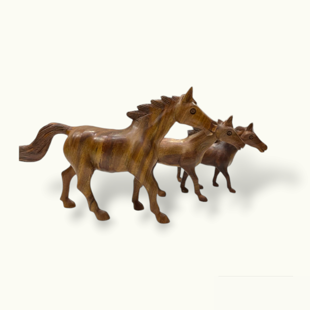 Beautiful Wooden Horse Set,  Stunning Wooden Horses Statue.