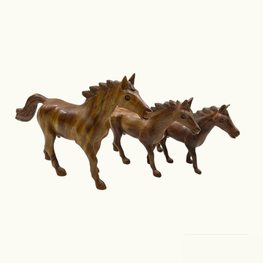 Beautiful Wooden Horse Set,  Stunning Wooden Horses Statue.