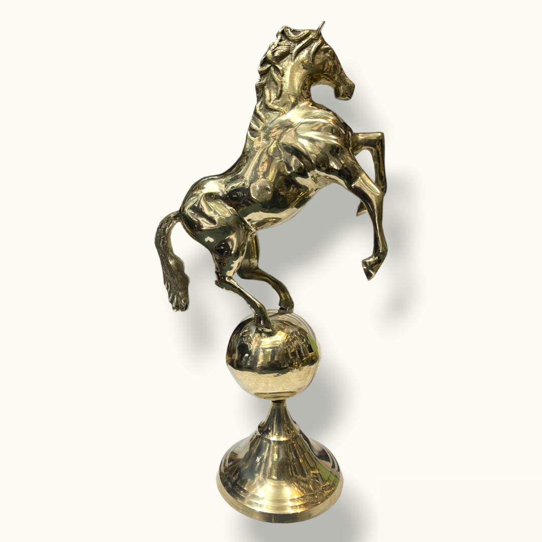 Beautiful Golden Brass Horse Statue, Stunning Brass Horse.