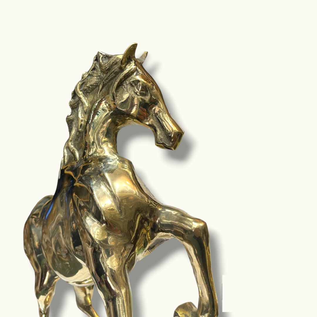 Beautiful Golden Brass Horse Statue, Stunning Brass Horse.