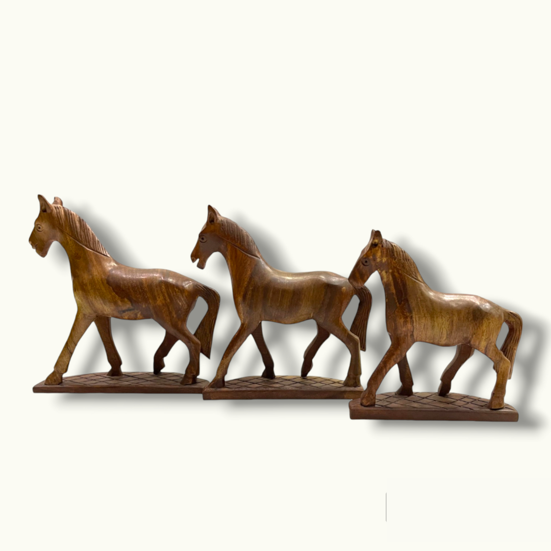 Handcrafted Wooden Horse Set, The Best Horse Statues.