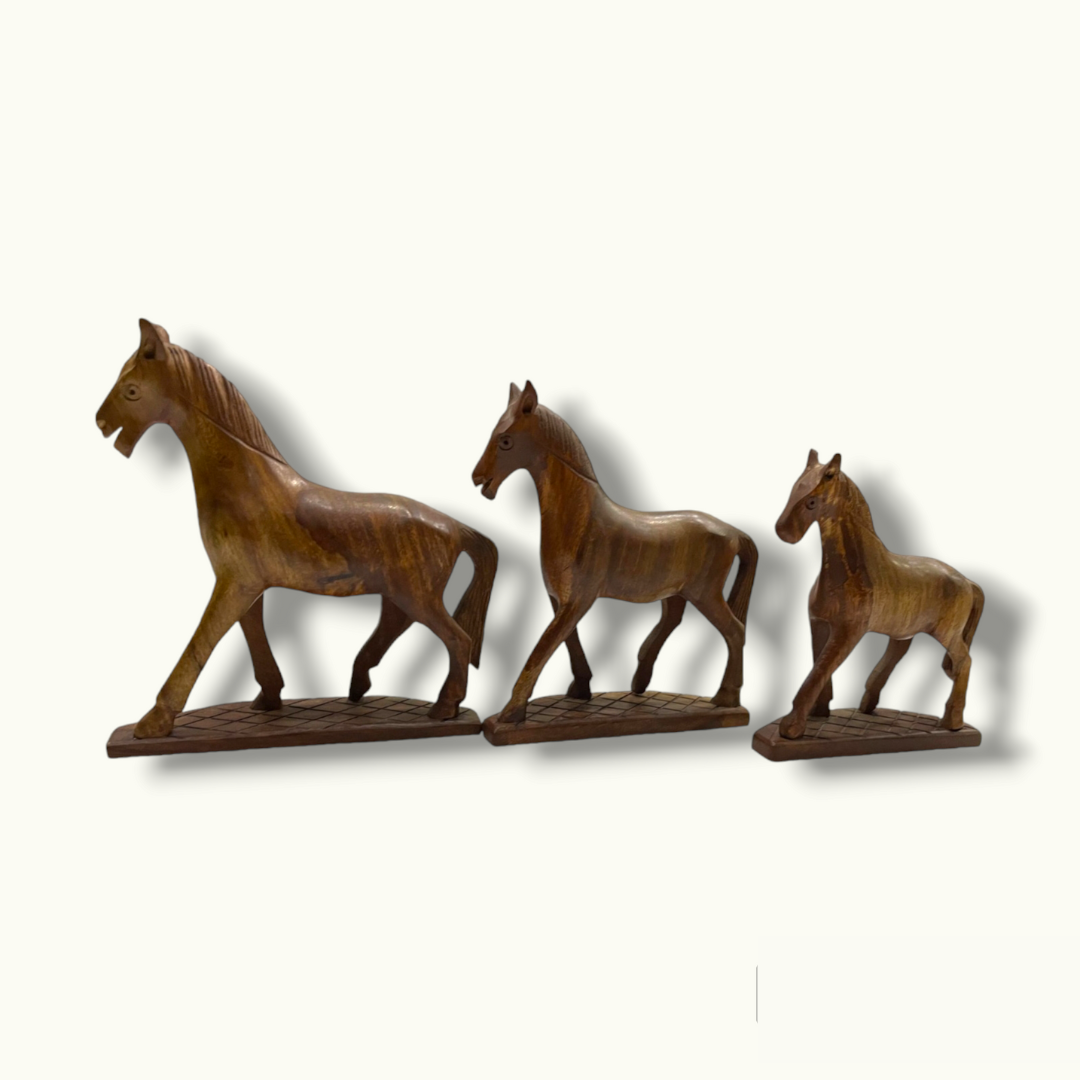 Handcrafted Wooden Horse Set, The Best Horse Statues.