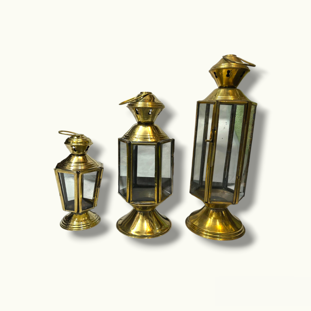 Beautiful Candle Holder Lantern Set, Unique Antique Brass Lanterns.