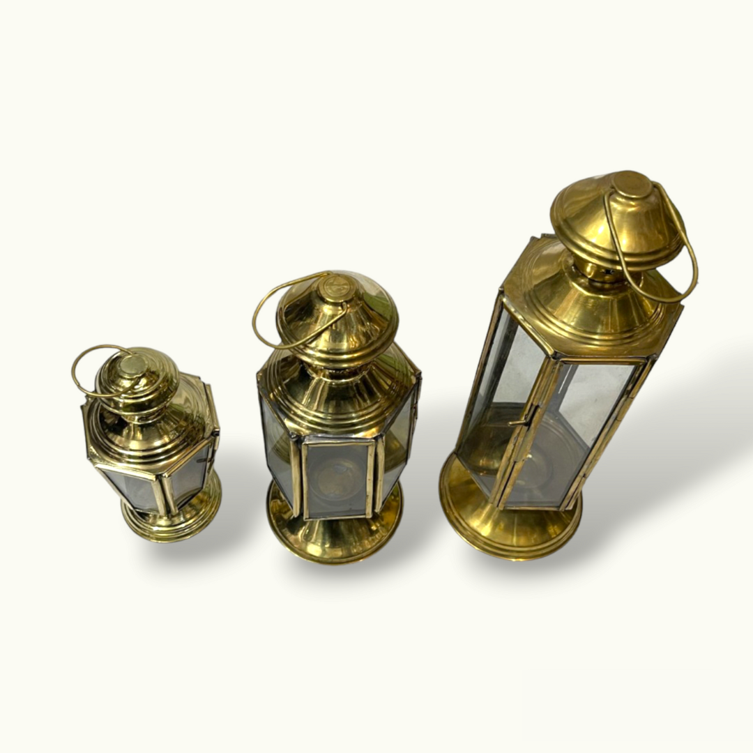 Beautiful Candle Holder Lantern Set, Unique Antique Brass Lanterns.