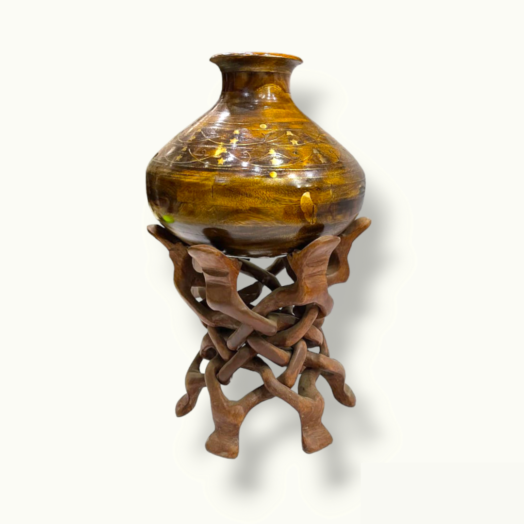 Unique Wooden Camel Stand With Matka, Stunning Pot And Stand.