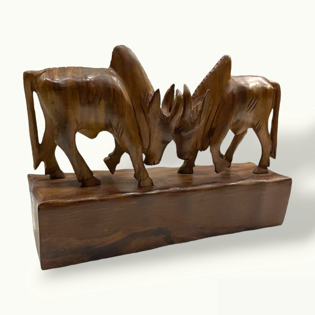 Handmade Bull Set, Fighting Bulls Set, Wooden Bulls.