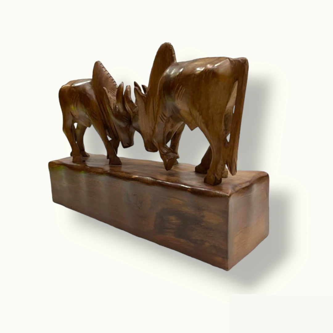 Handmade Bull Set, Fighting Bulls Set, Wooden Bulls.