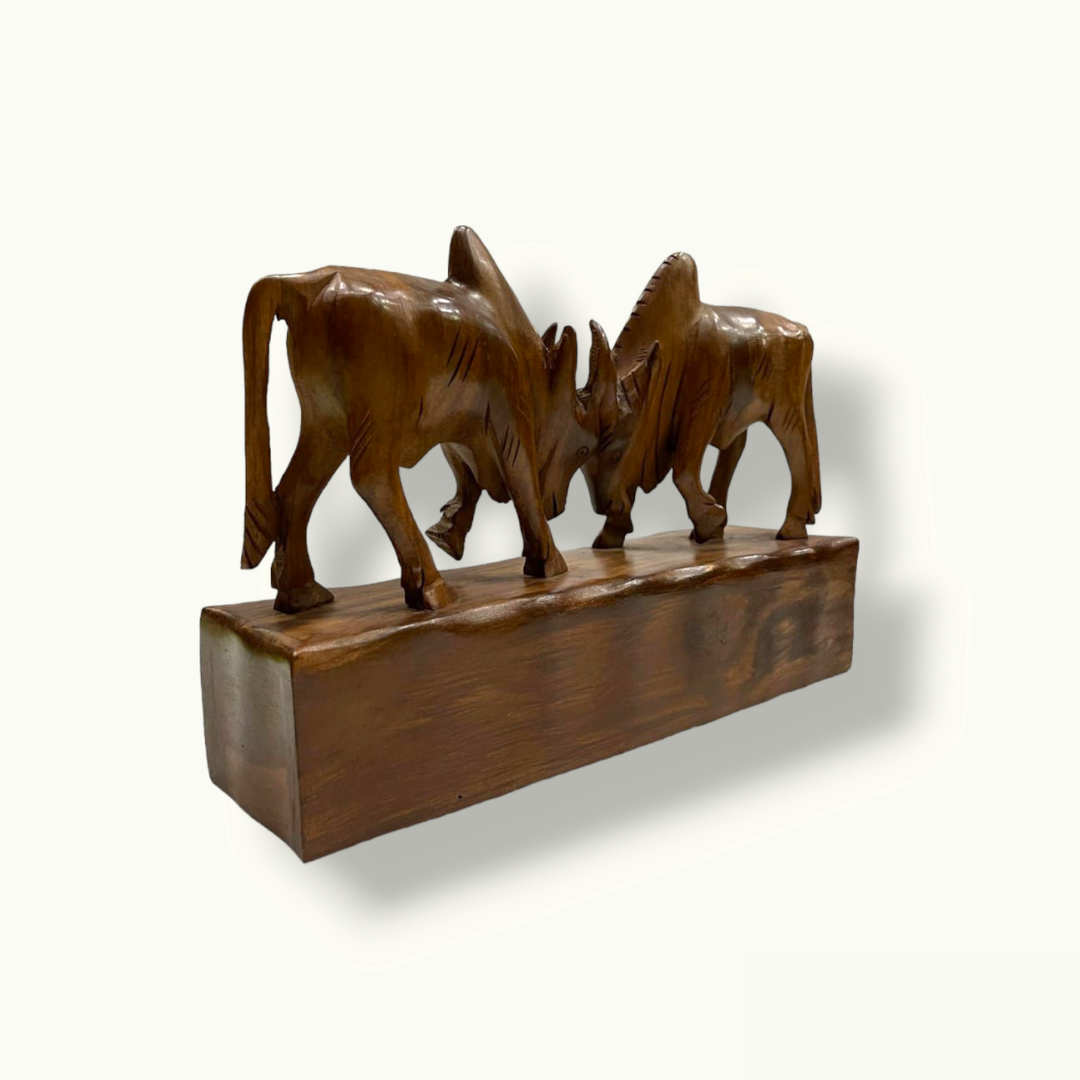 Handmade Bull Set, Fighting Bulls Set, Wooden Bulls.