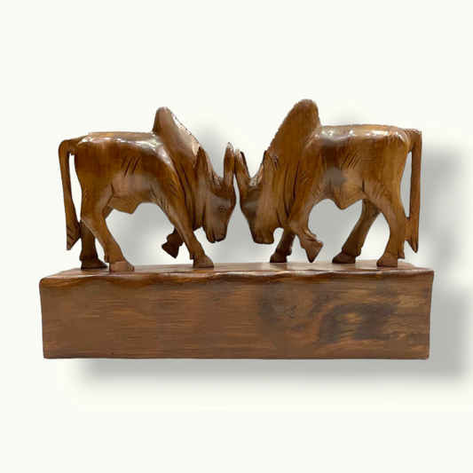 Handmade Bull Set, Fighting Bulls Set, Wooden Bulls.