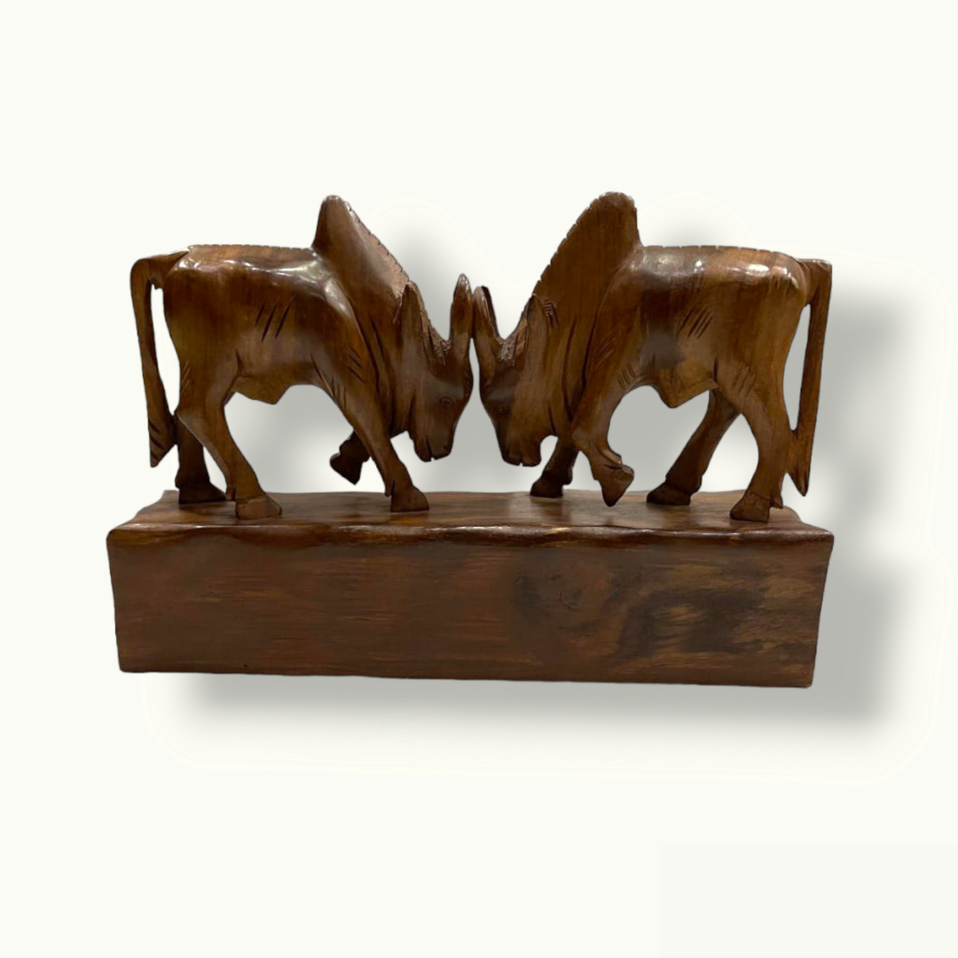 Handmade Bull Set, Fighting Bulls Set, Wooden Bulls.