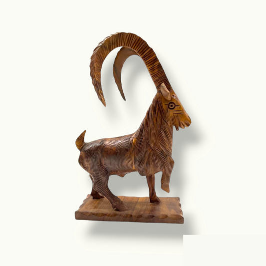 Handmade Wooden Markhor Sculpture, Beautiful Markhor Statue.