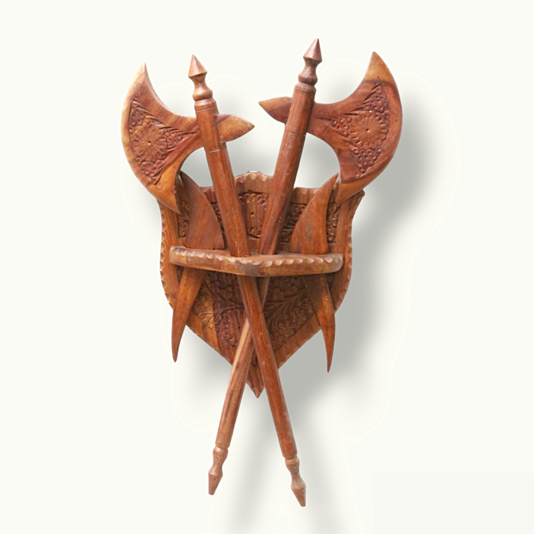 Introducing Stylish Wall-Hanging Axe Set, Stunning Wooden Axe Set.